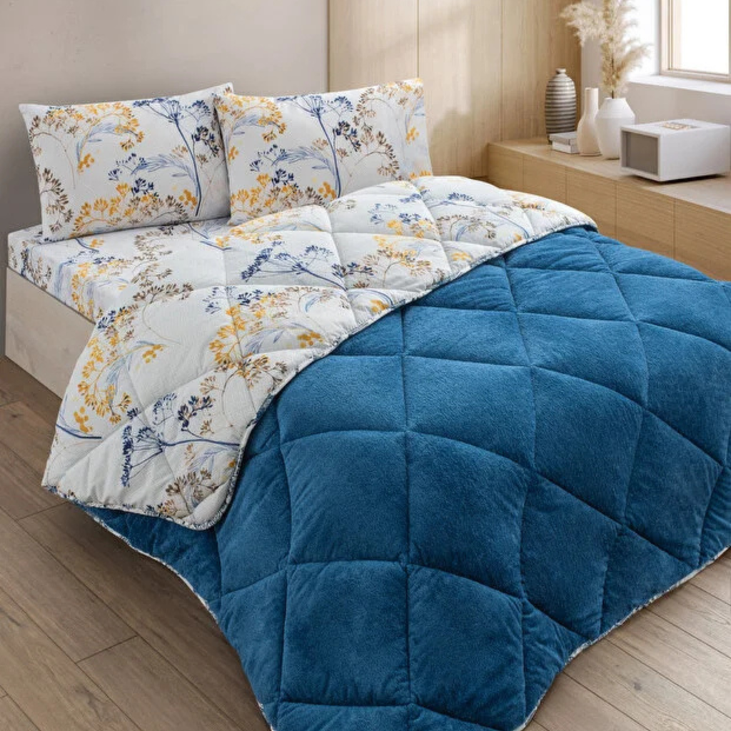 Dekbed Zonder Overtrek | Inclusief Kussensloop | Teddy | Blauw