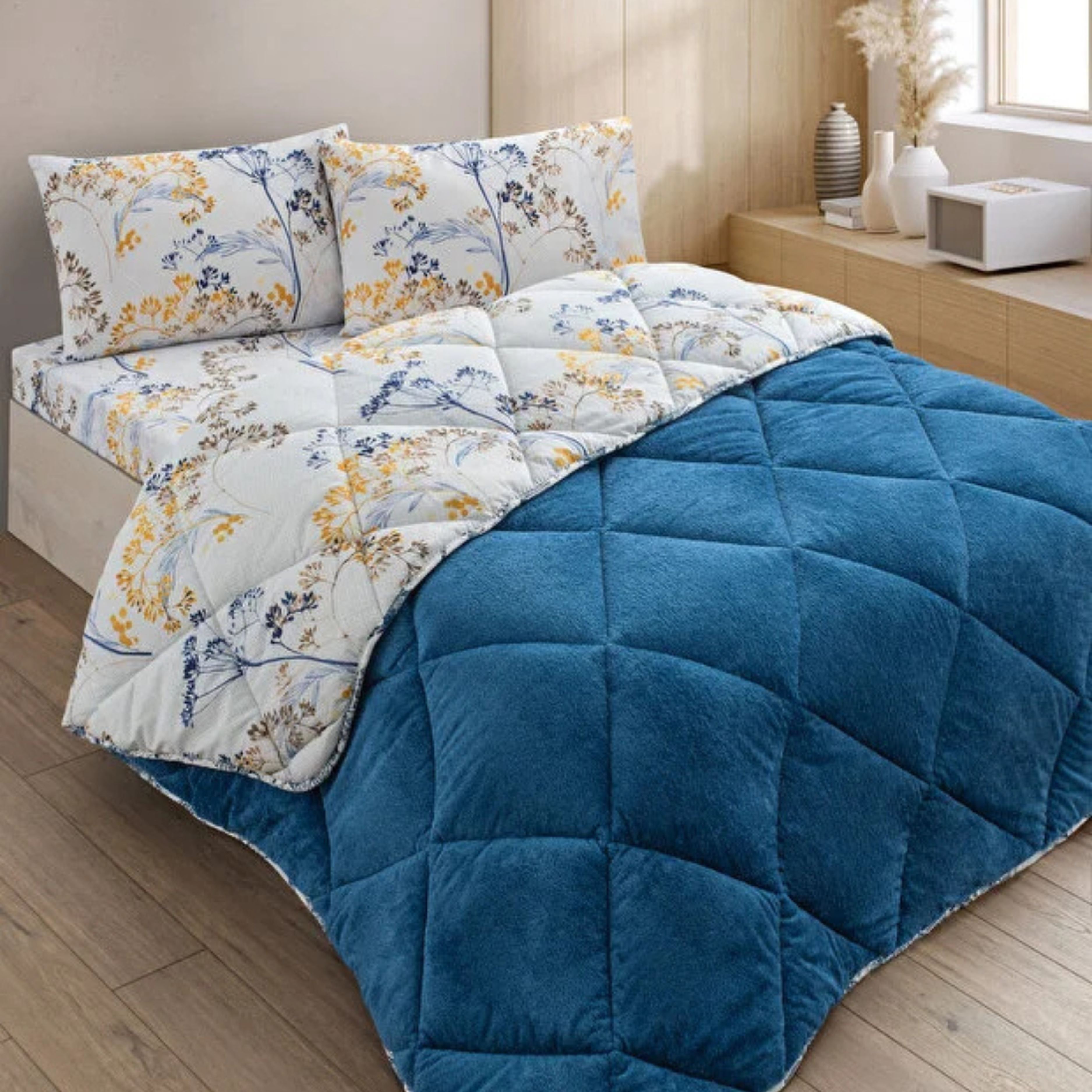 Dekbed Zonder Overtrek | Inclusief Kussensloop | Teddy | Blauw
