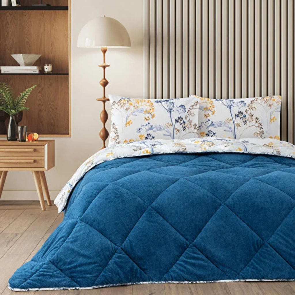 Dekbed Zonder Overtrek | Inclusief Kussensloop | Teddy | Blauw
