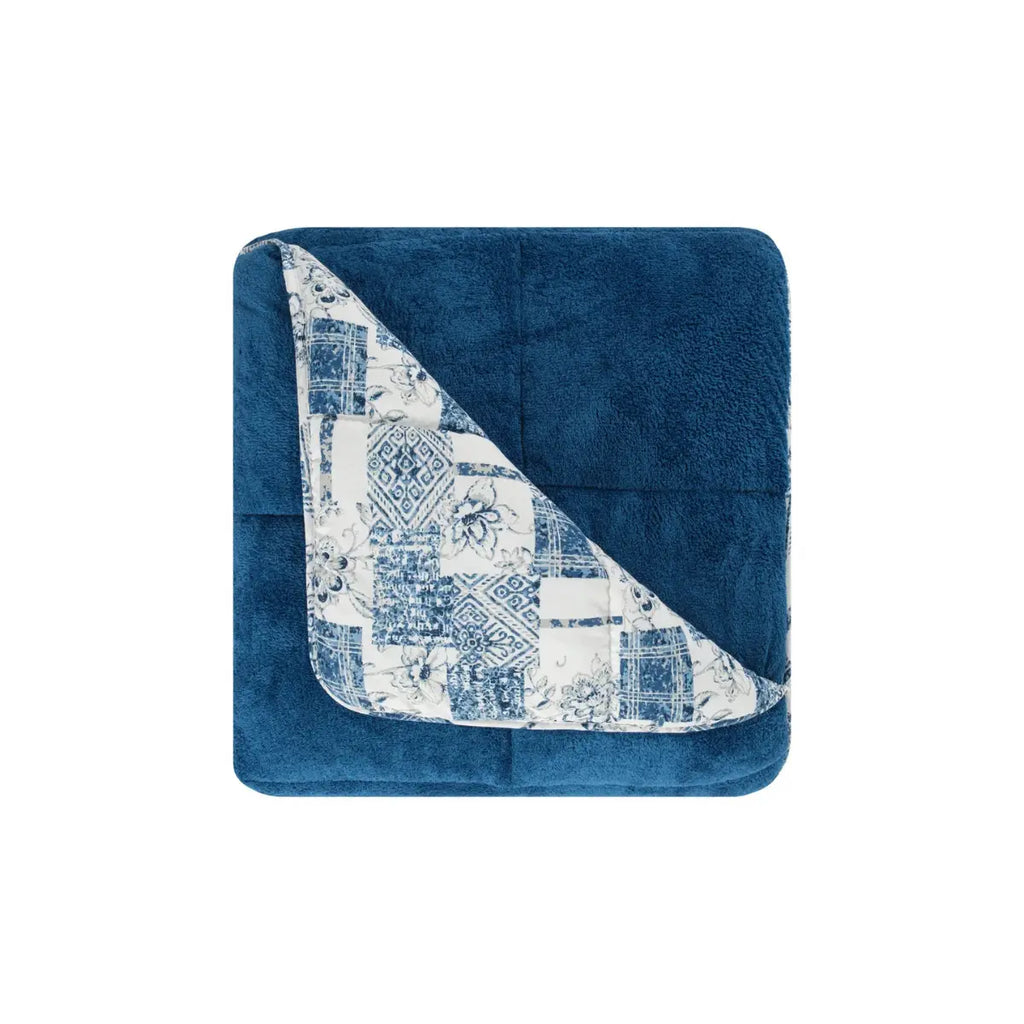 Bettdecke ohne Bezug | Inklusive Kissenbezug | Teddy | Delfter Blau