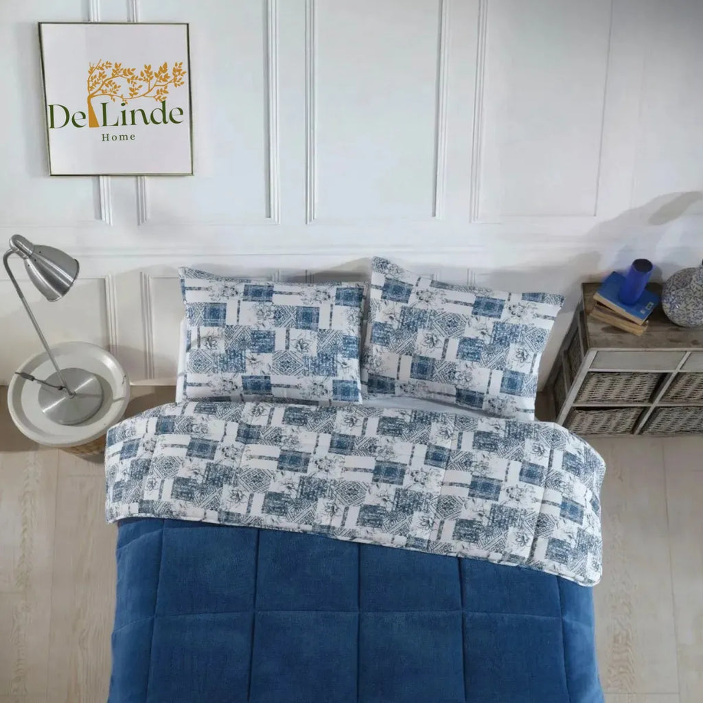 Bettdecke ohne Bezug | Inklusive Kissenbezug | Teddy | Delfter Blau