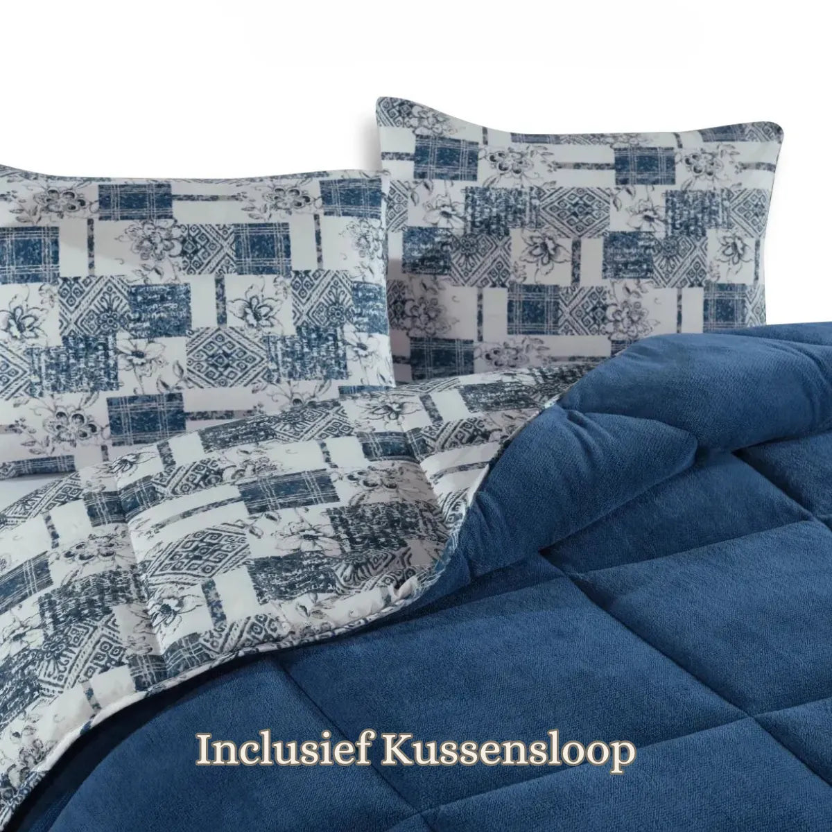 Bettdecke ohne Bezug | Inklusive Kissenbezug | Teddy | Delfter Blau