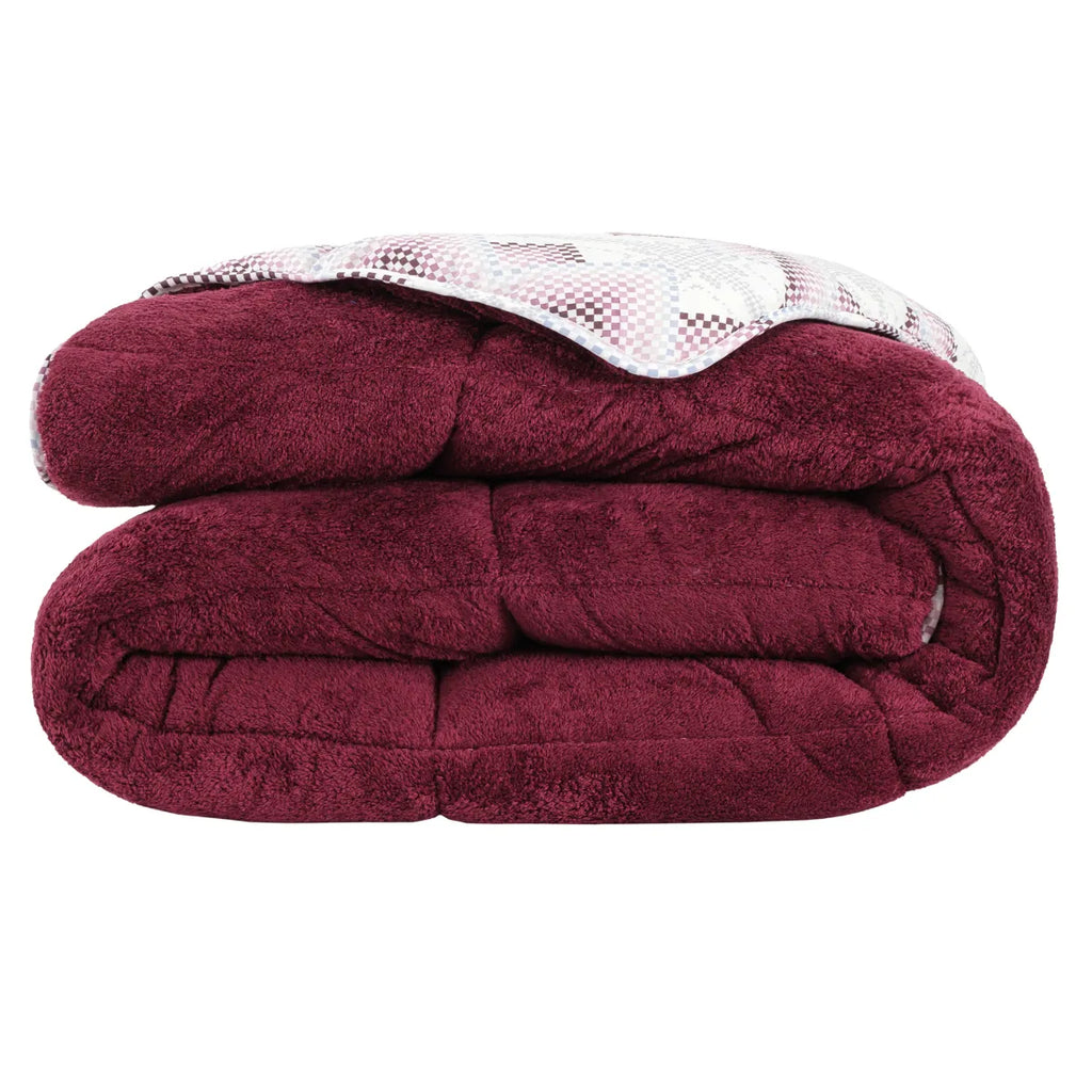 Bettdecke ohne Bezug | Inklusive Kissenbezug | Teddy | Bordeaux