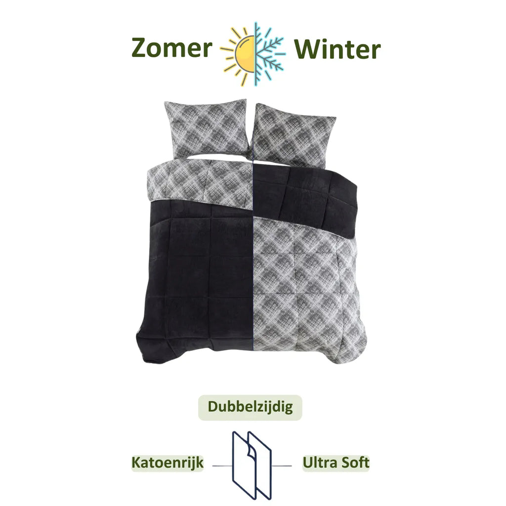 Dekbed Zonder Overtrek | Inclusief Kussensloop | Teddy | Zwart