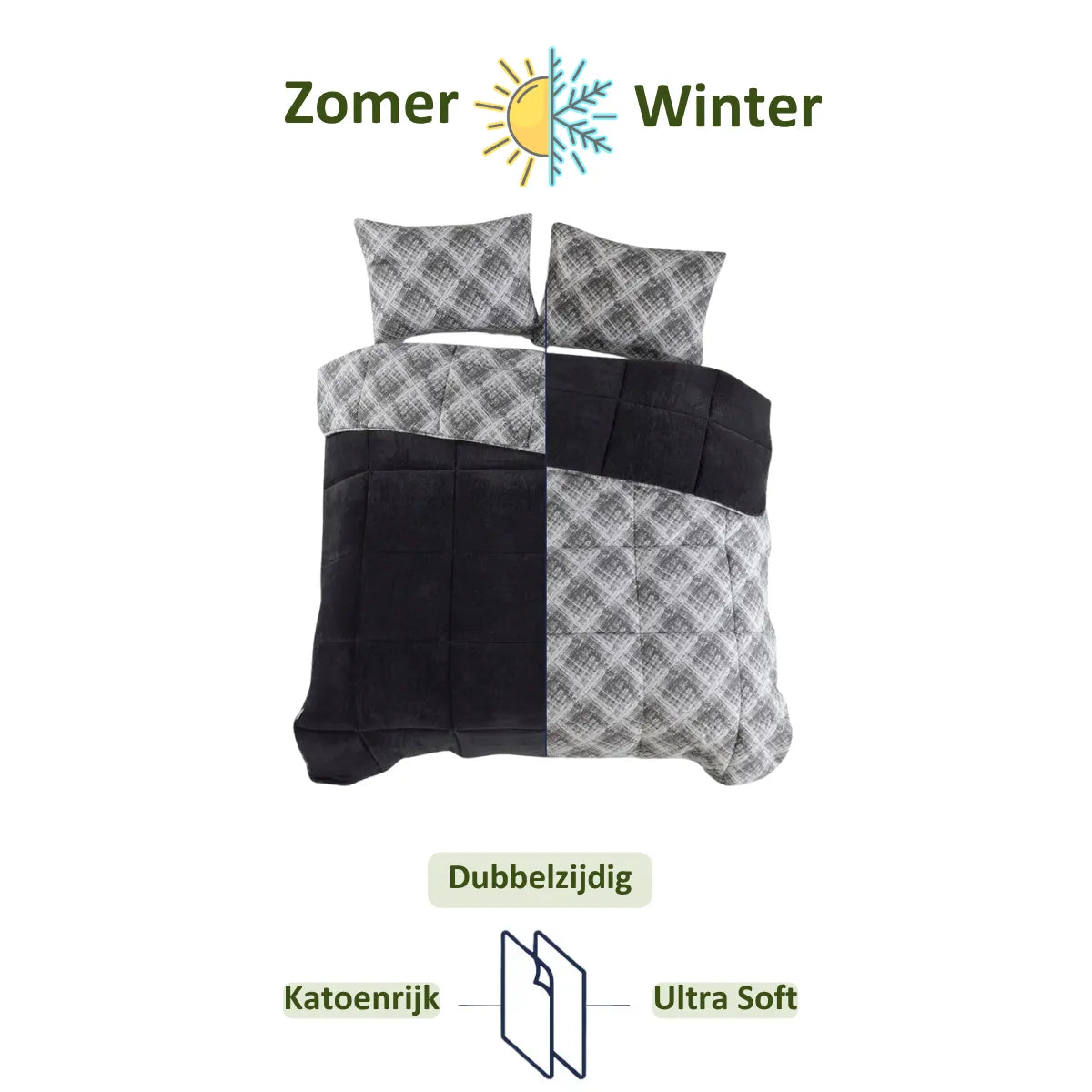 Dekbed Zonder Overtrek | Inclusief Kussensloop | Teddy | Zwart