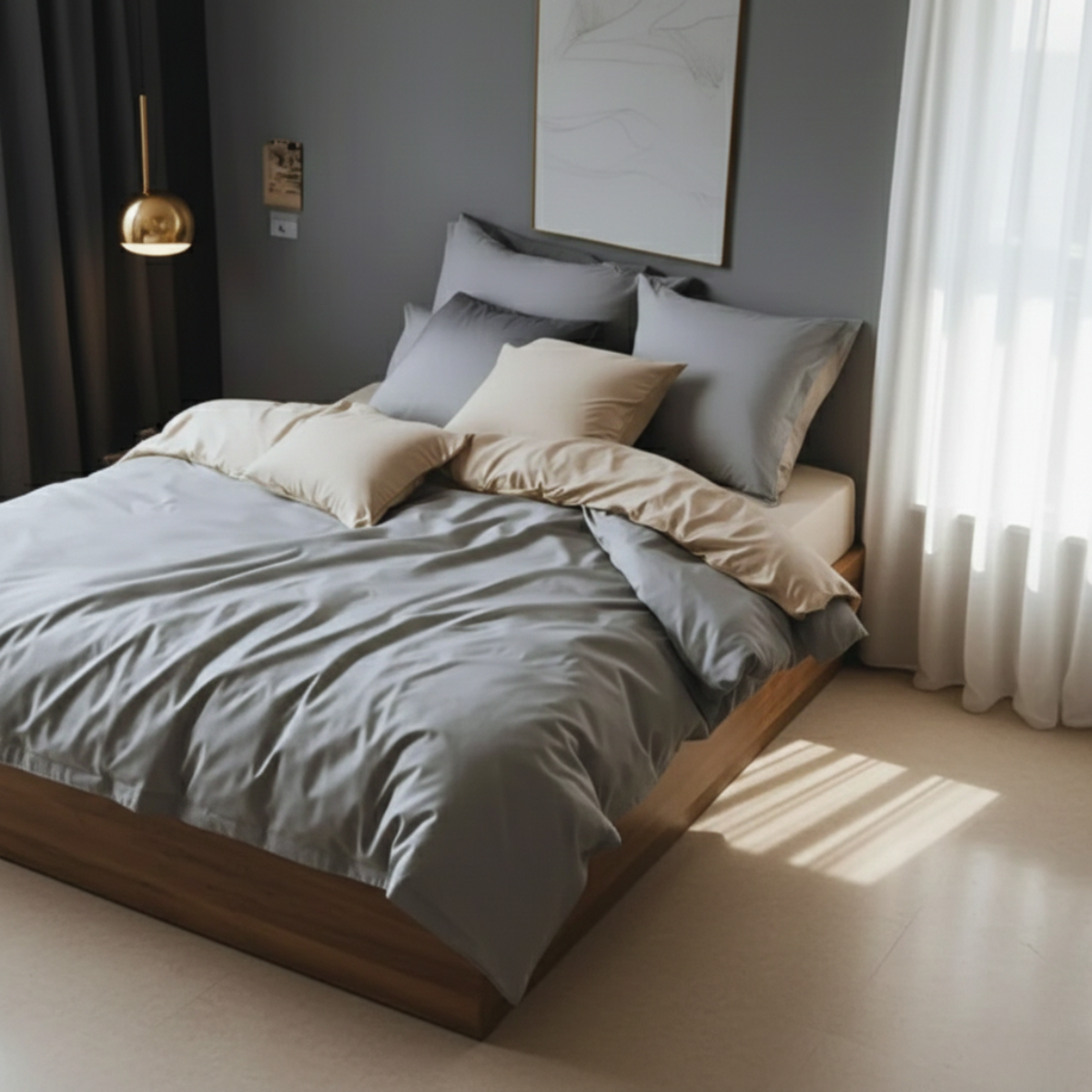 Renforcé Wende-Bettwäsche-Set | Beige/Grau