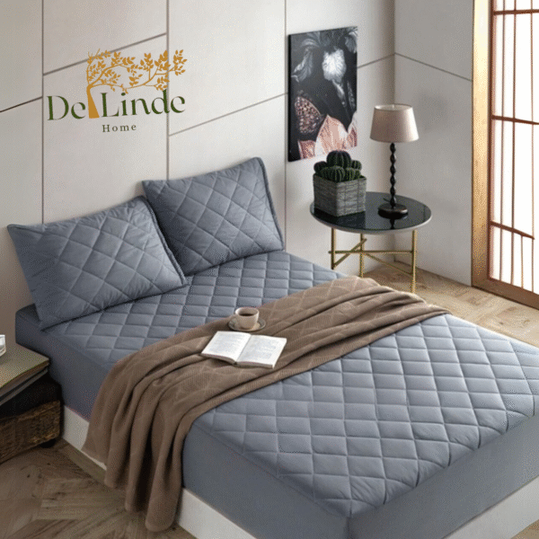 De Linde Home 100% Katoen Waterdicht Matrasbeschermer – Grijs – Fitted – Hoeslakenbadstof Rondom Elastiek – Kapitone – Gewatteerde Matrasbeschermer – Incontinentie – 2 in 1 Waterdichte Matrasbeschermer & Hoeslaken