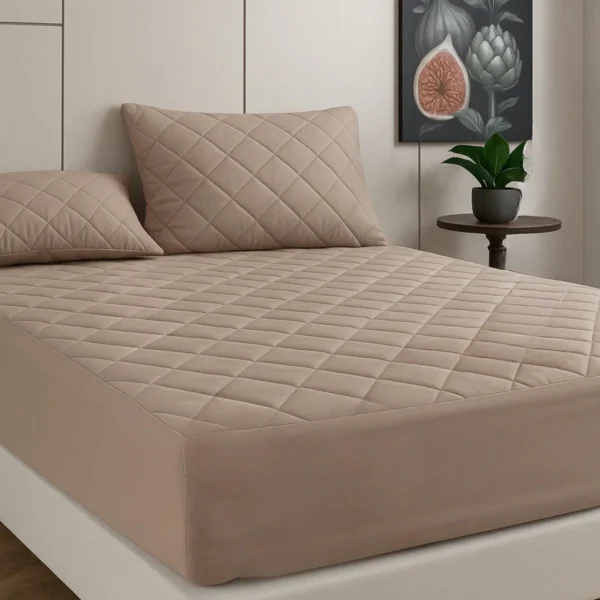 Kapitone Waterdichte Matrasbeschermer – Fitted – Beige