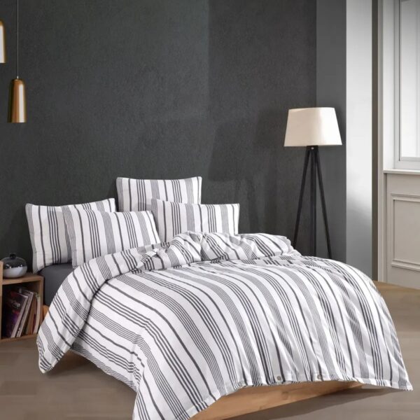 De Linde Home Grijs Striped Dekbedovertrek – Verrijkt met Katoen – Zacht & Ademend – Inclusief Hoeslaken & Kussensloop