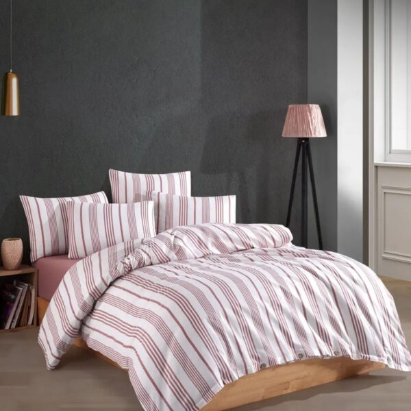 De Linde Home Roze Striped Dekbedovertrek – Verrijkt met Katoen – Zacht & Ademend – Inclusief Hoeslaken & Kussensloop