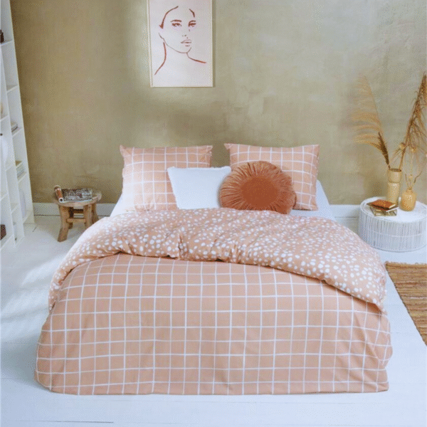 Walra 100% Katoen Dekbedovertrek Remade Dots & Squares – Terracotta – 240x220 cm – Zacht – Ademend – Inclusief  Kussensloop