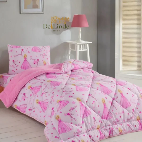 De Linde Home Kinderdekbed Zonder Overtrek - Inclusief Kussensloop - Prinsessenprint - Teddy - Roze