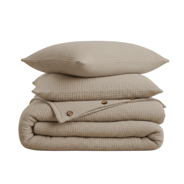 Mousseline Dekbedovertrek – Beige – Inclusief Hoeslaken & Kussensloop